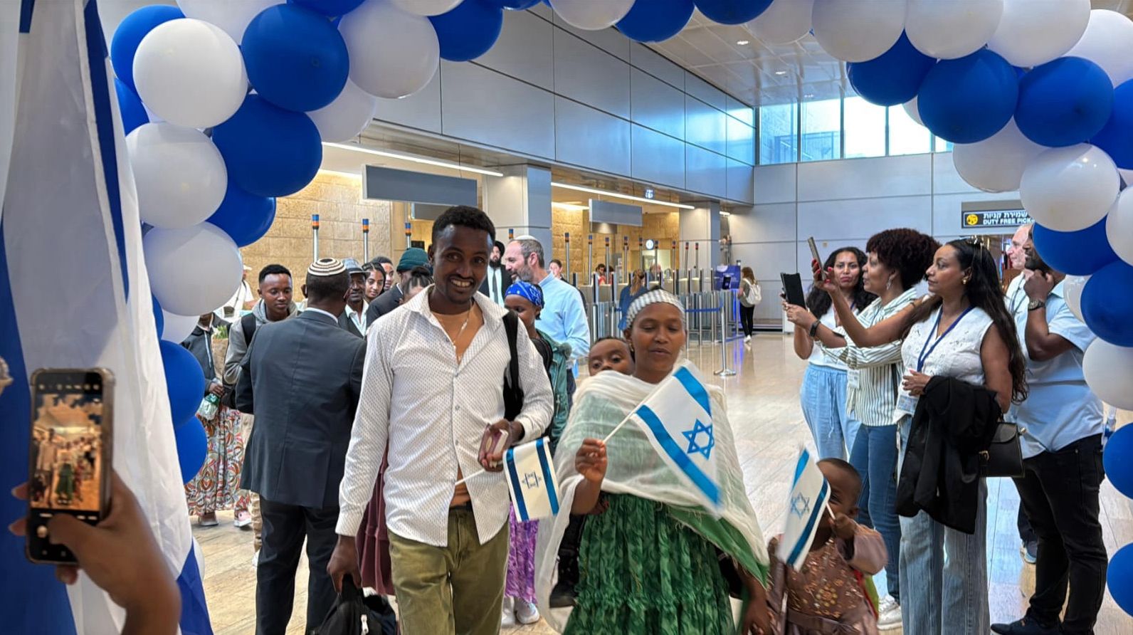 Families arriving at airport